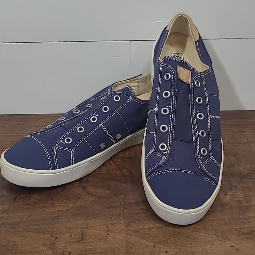 EUC Spenco Orthotic Blue Canvas Slip-on Sneaker Shoe Women's sz 9
